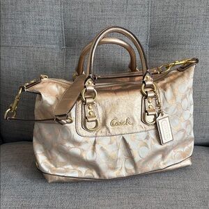 COACH Ashley Signature Metallic Gold Satchel 14”x8.5”x6” Preloved